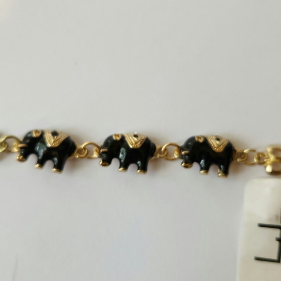 Gold Tone Black Elephant Charm Bracelet - Picture 3 of 10